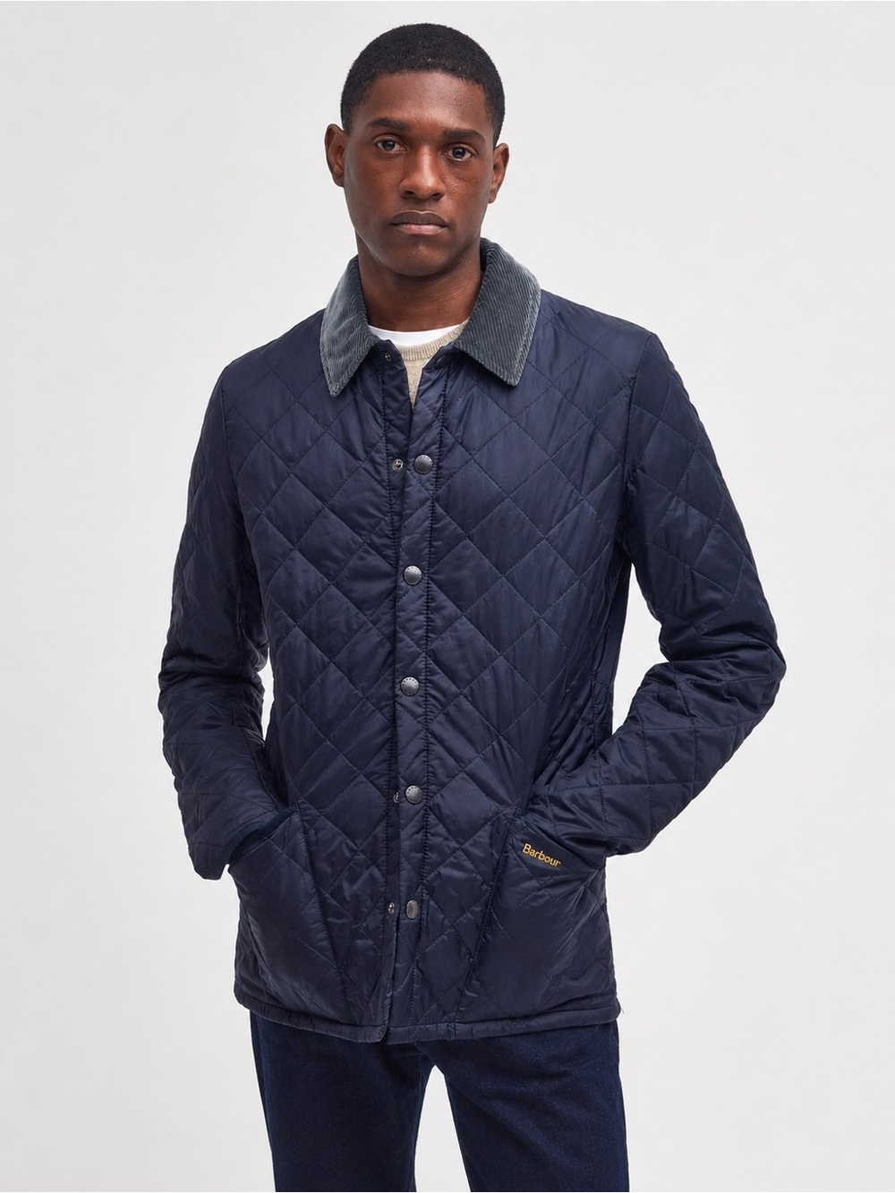 Barbour Liddesdale Quilted Jacket Navy Blue Slate Cord Collar Size Small